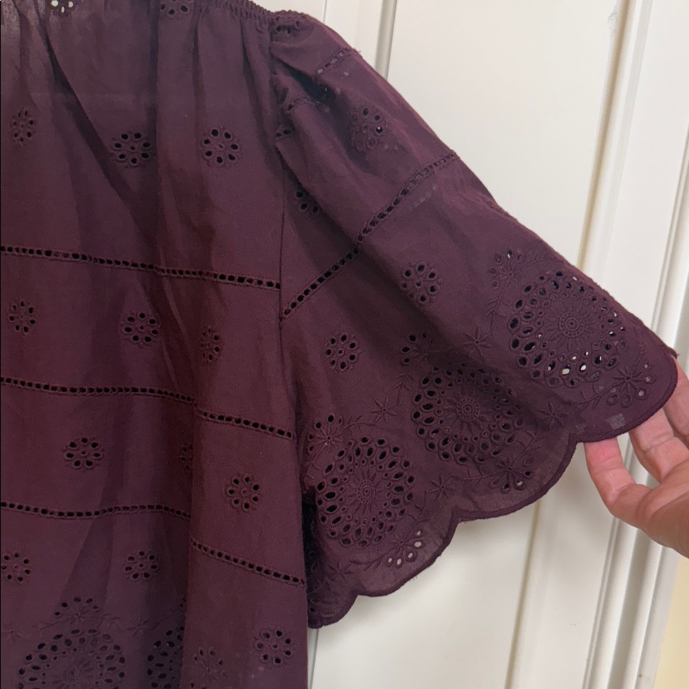 Caroline Constas Burgundy Eyelet Blouse - Picture 13 of 15